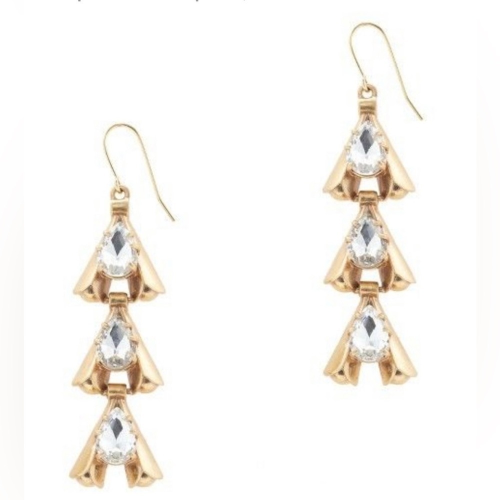 J. Crew Gold Tone Crystal Linked Arrowhead Dangle Classy Statement Earrings